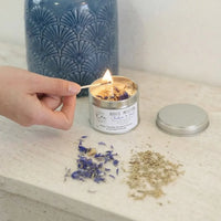 bougie bien-être de soin énergétique chakra du 3ème oeil intuition parfum abricot romarin déco
