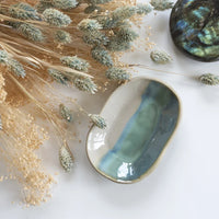 porte savon artisanal en céramique bleu