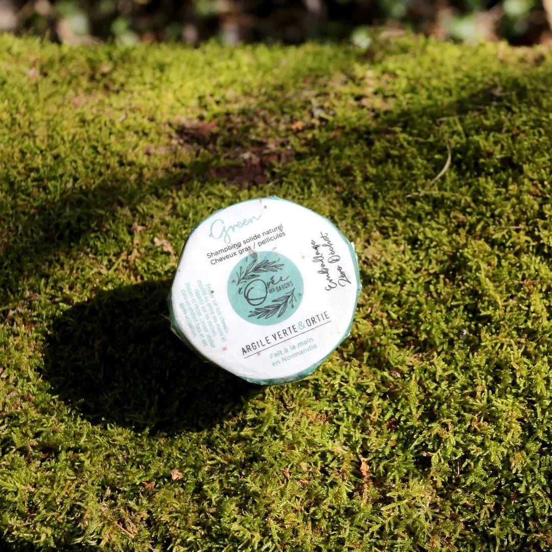 shampoing solide naturel à l'argile verte et ortie pour cheveux gras