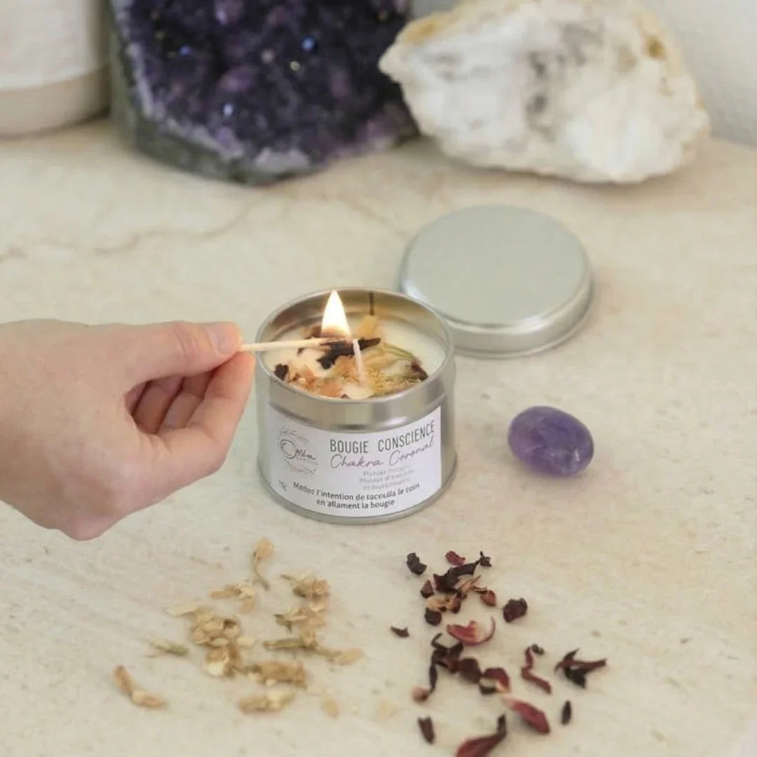 bougie bien-être de soin énergétique chakra coronal conscience parfum encens déco