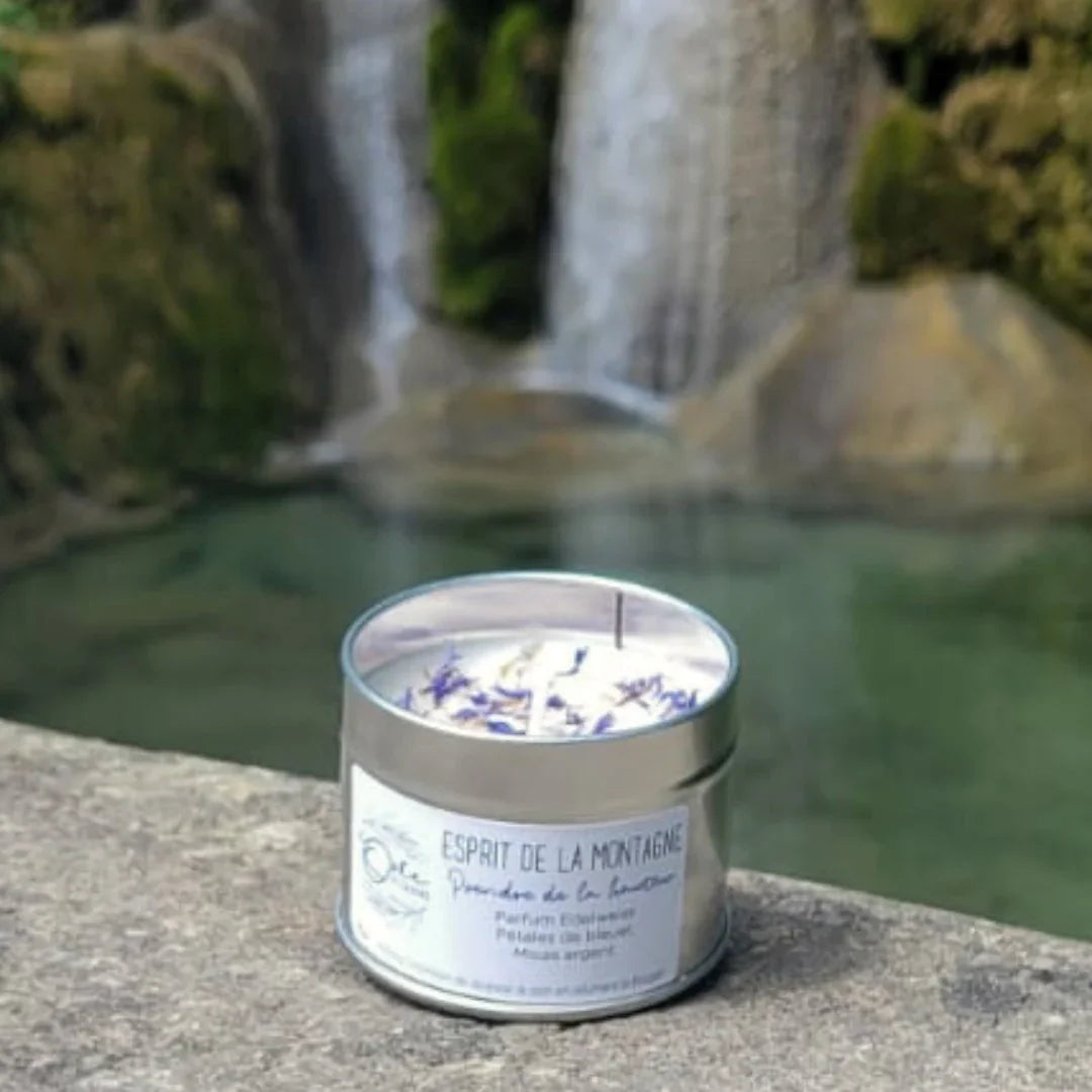 bougie bien-être de soin énergétique parfum edelweiss esprit de la montagne cascade