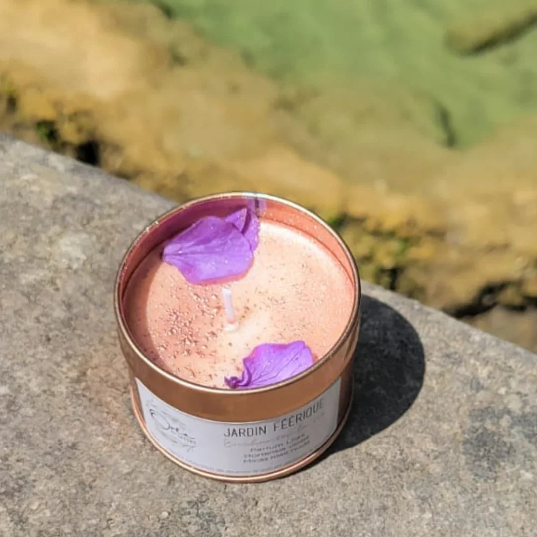 bougie bien-être de soin énergétique parfum lilas jardin féérique nature