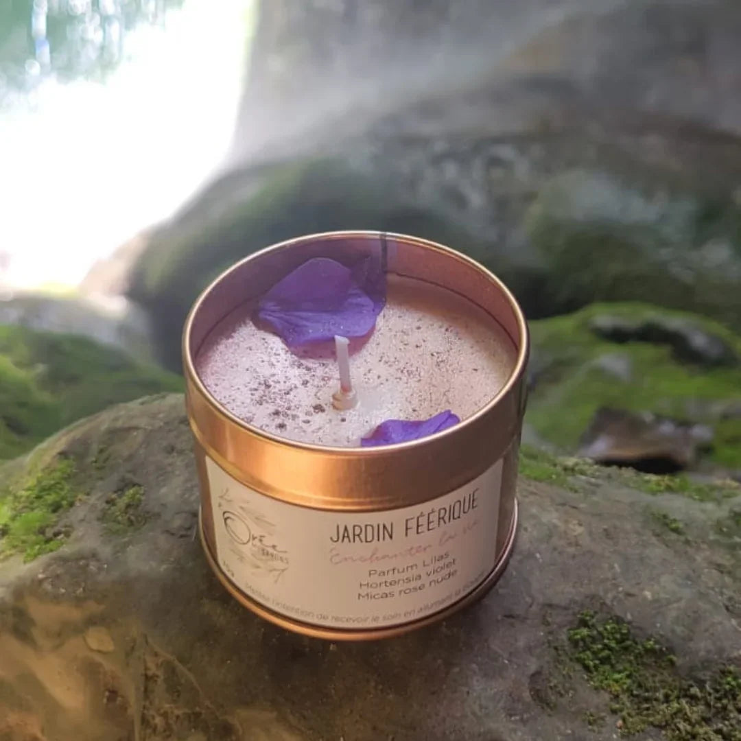 bougie bien-être de soin énergétique parfum lilas jardin féérique