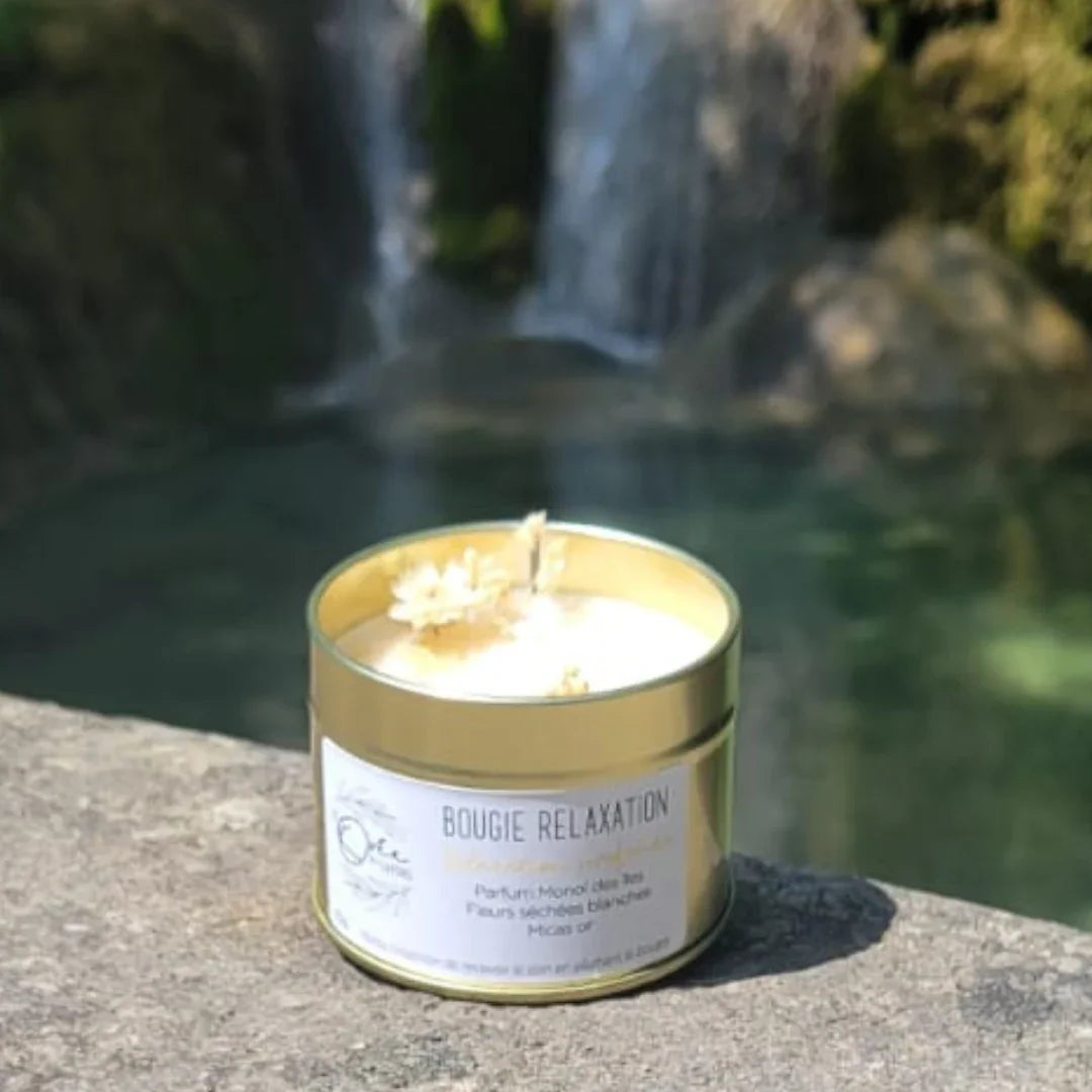 bougie bien-être de soin énergétique parfum monoi relaxation cascade