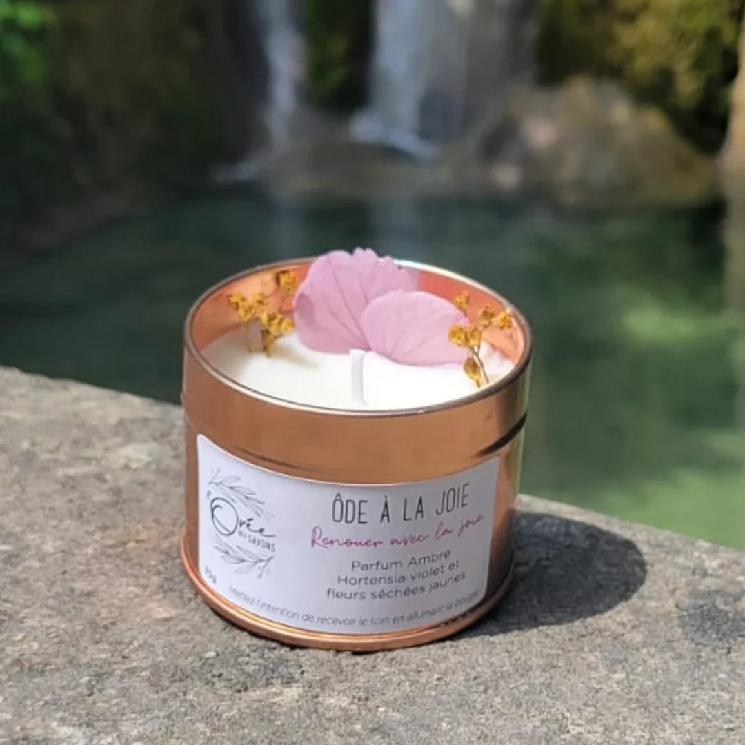 bougie bien-être de soin énergétique parfum ambre ôde à la joie cascade