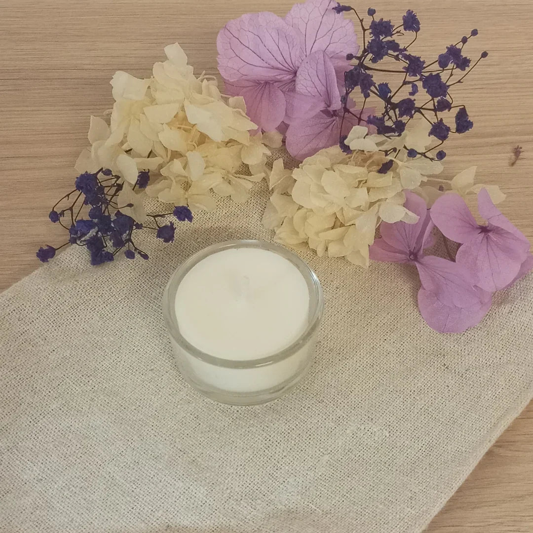 bougie chauffe plat cire végétale sans parfum dans une coupelle en verre réutilisable