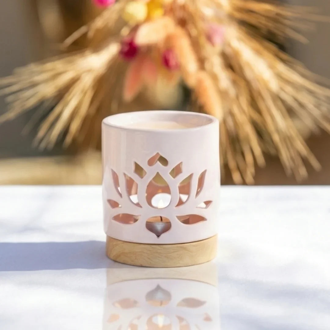 bruleur à fondant galet parfumé en  céramique motif nénuphar