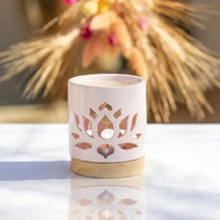 bruleur à fondant galet parfumé en  céramique motif nénuphar