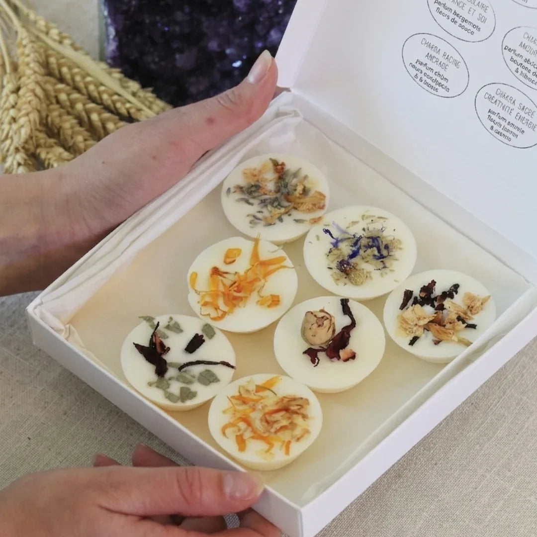 coffret de fondants galets parfumés sur les 7 chakras