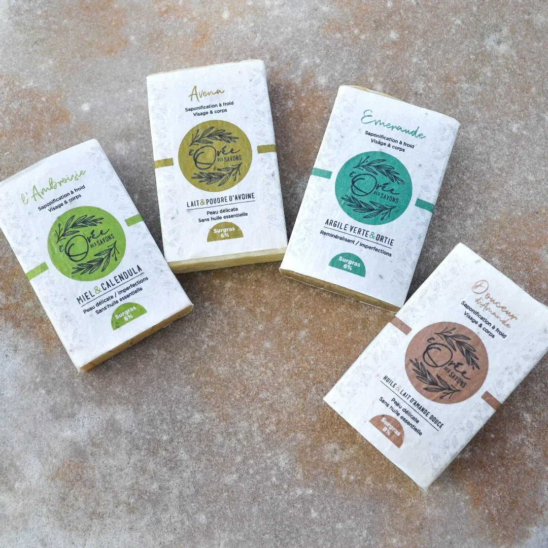coffret savons solides naturels avec papier ensemencé