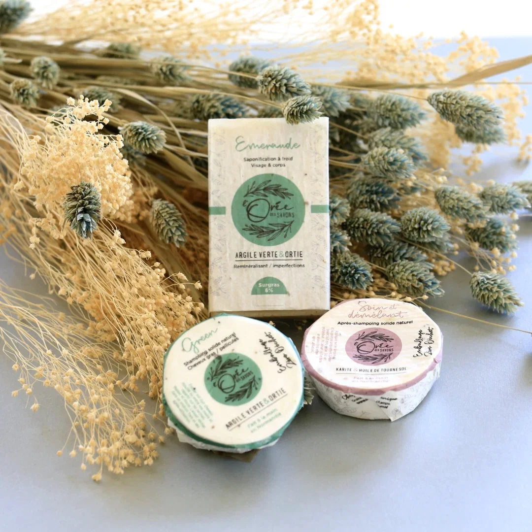 coffret shampoing savon solide argile verte peau acné gras